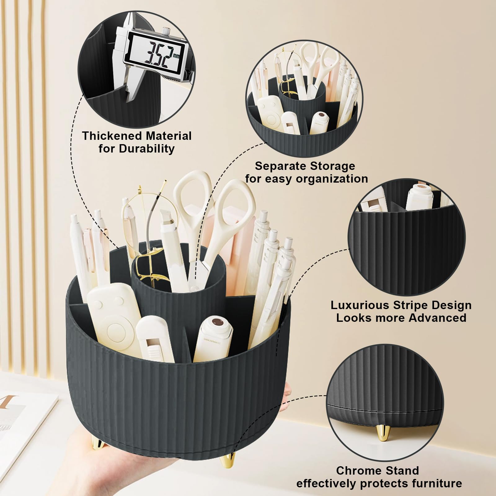 Diesisa makeup brush holder front view highlights compact vanity storage.