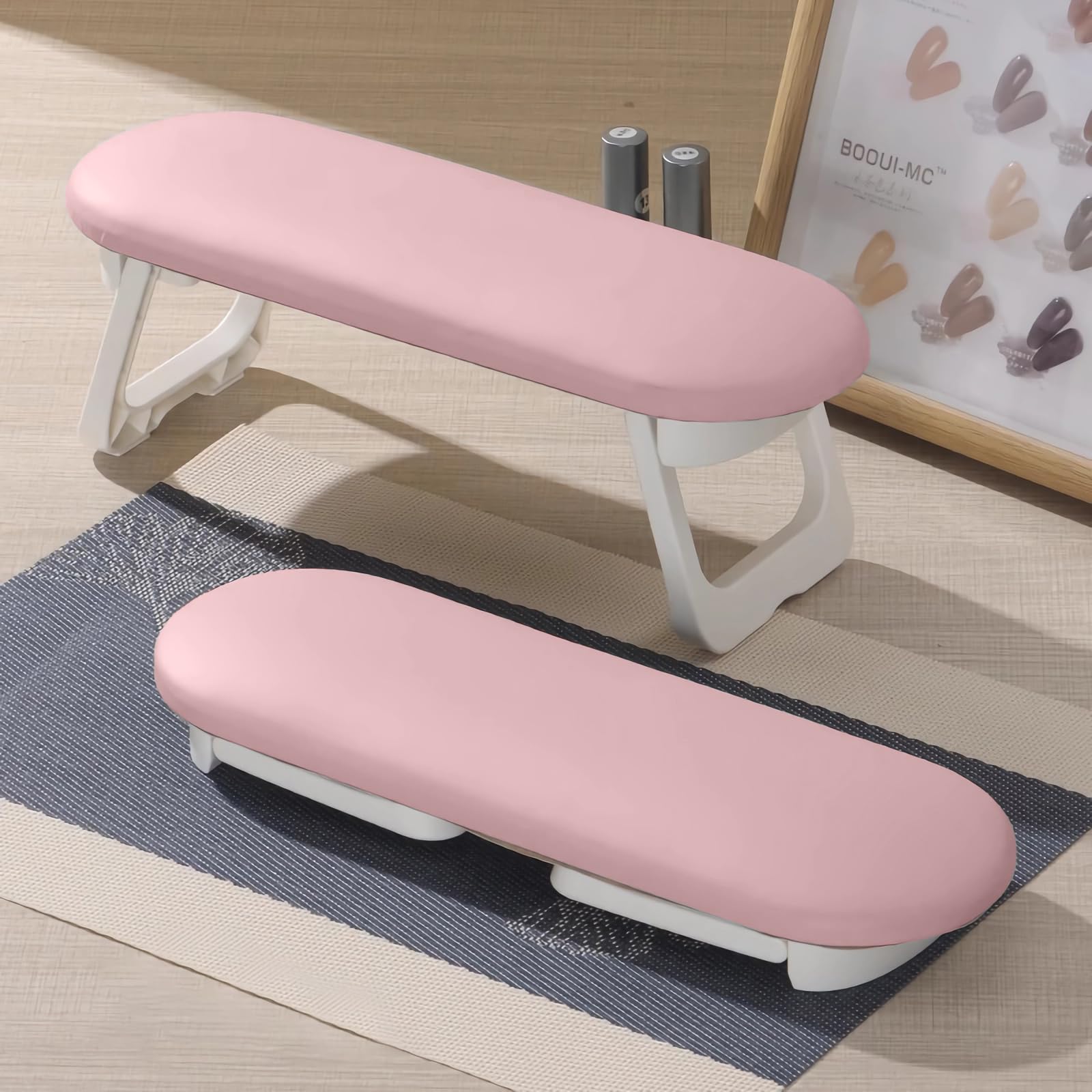 Diesisa nail arm rest foldable PU leather pink offers space-saving efficiency for manicures