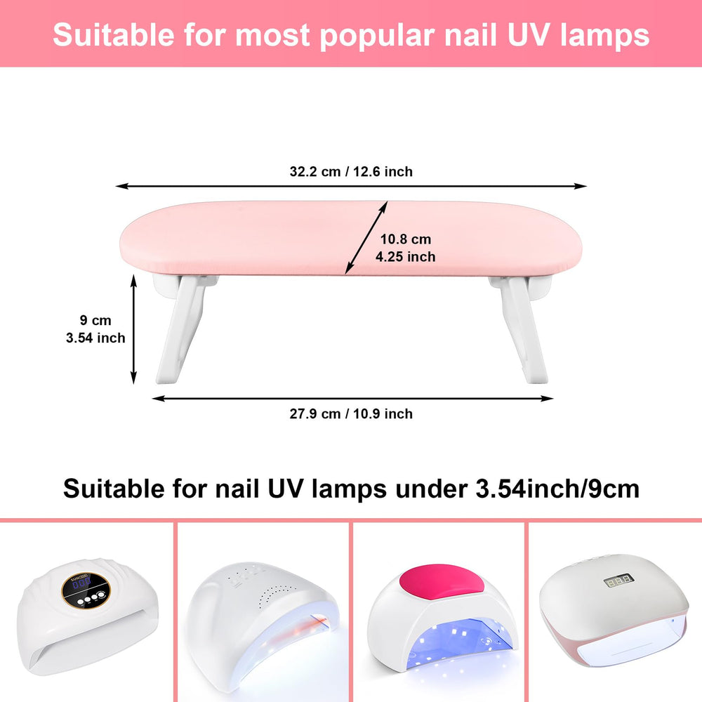 Diesisa nail arm rest space-saving pink fits under UV lamps for tidy workstations
