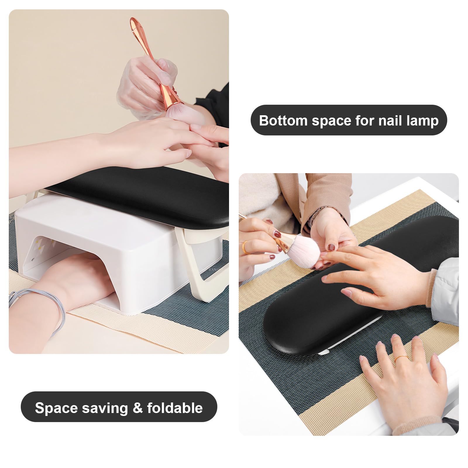 Diesisa nail arm rest fits under most UV lamps for space-saving layouts.