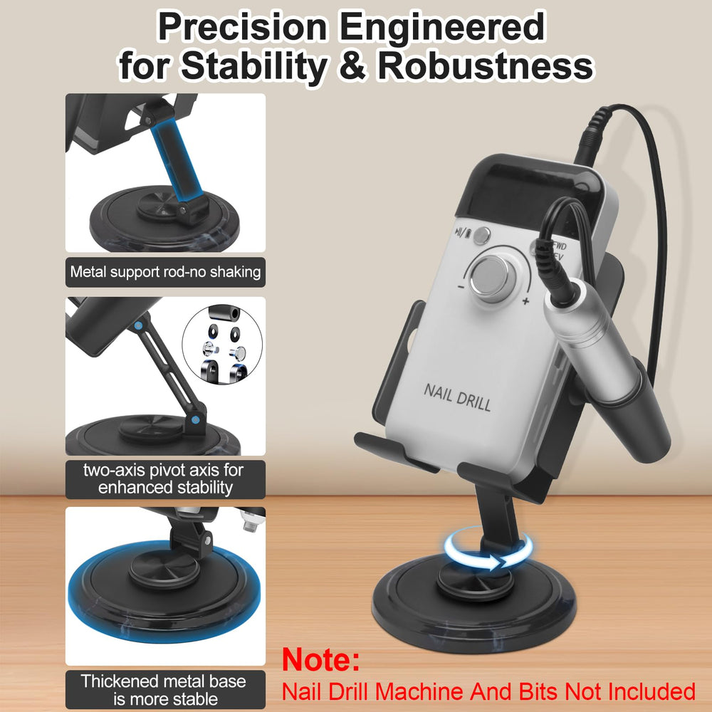 Diesisa Nail Drill Holder's 360° rotating base offers smooth, precise adjustments.