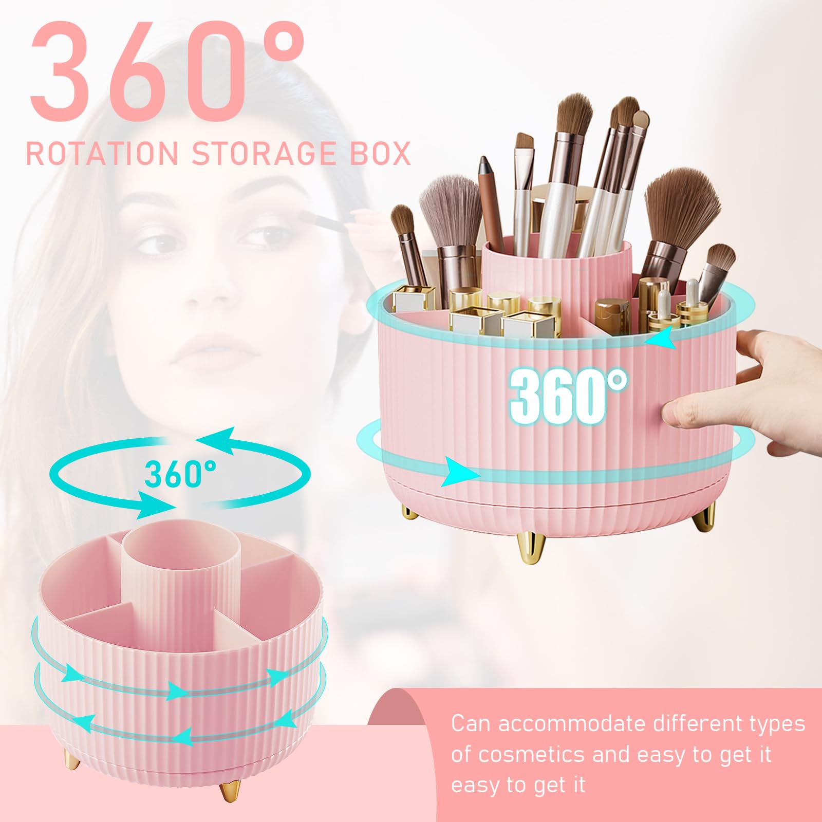 Diesisa rotating makeup brush holder shows smooth action and easy access