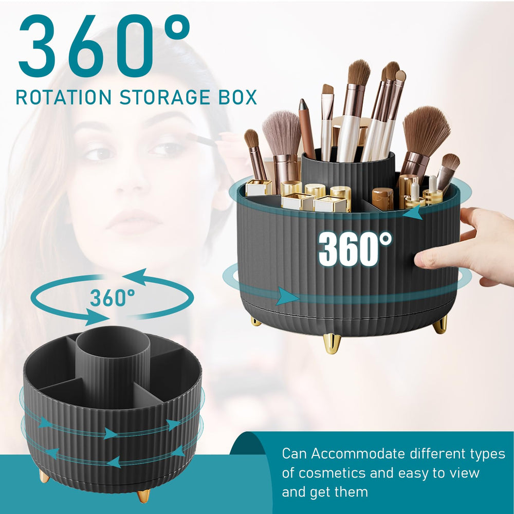 Diesisa rotating makeup organizer shows 5-slots for brushes, polish, and accessories.