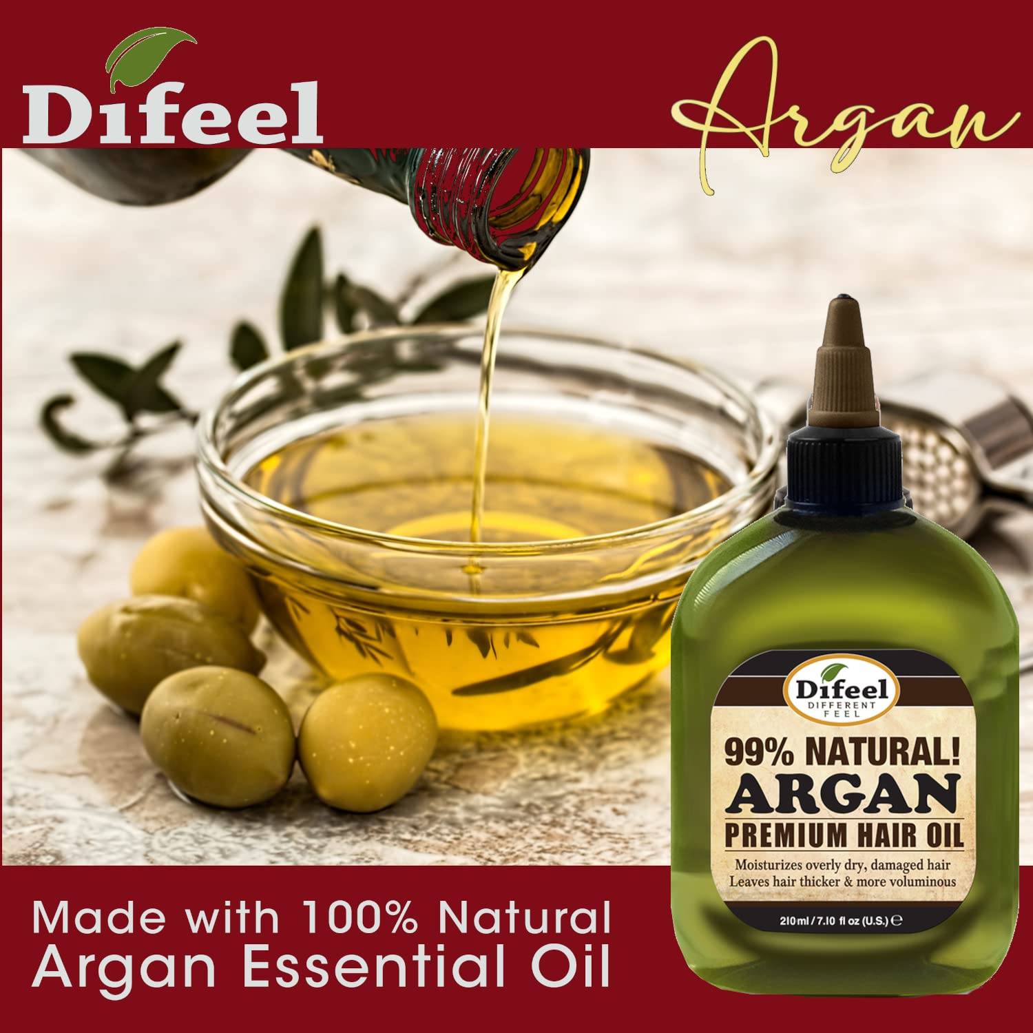 Difeel Argan Oil on hair close-up showing silky, smooth strands