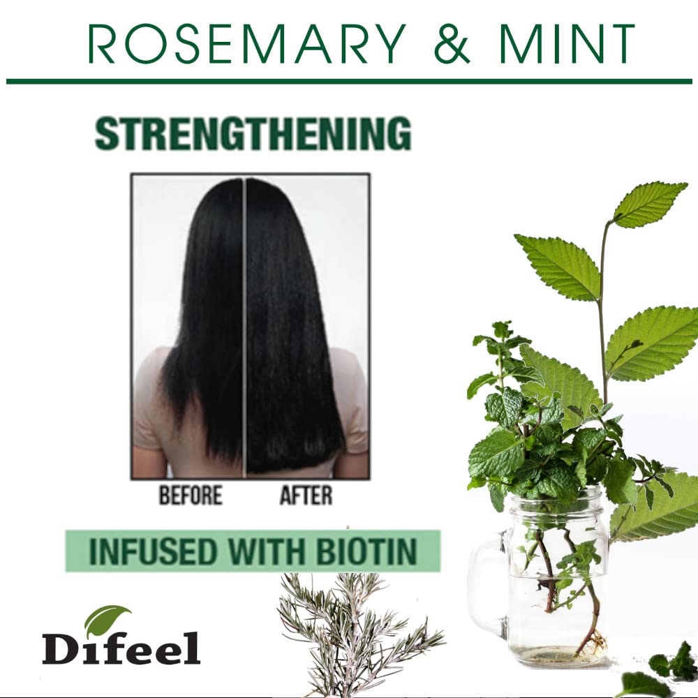 Difeel Biotin-infused shampoo ingredients highlight nourishing benefits.