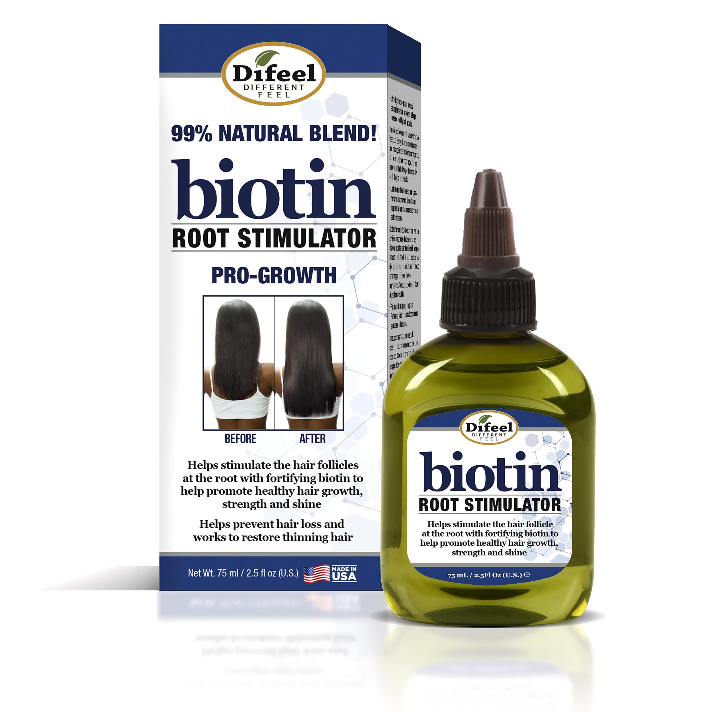 Difeel Biotin Root Stimulator bottle front showing natural blend for hair support