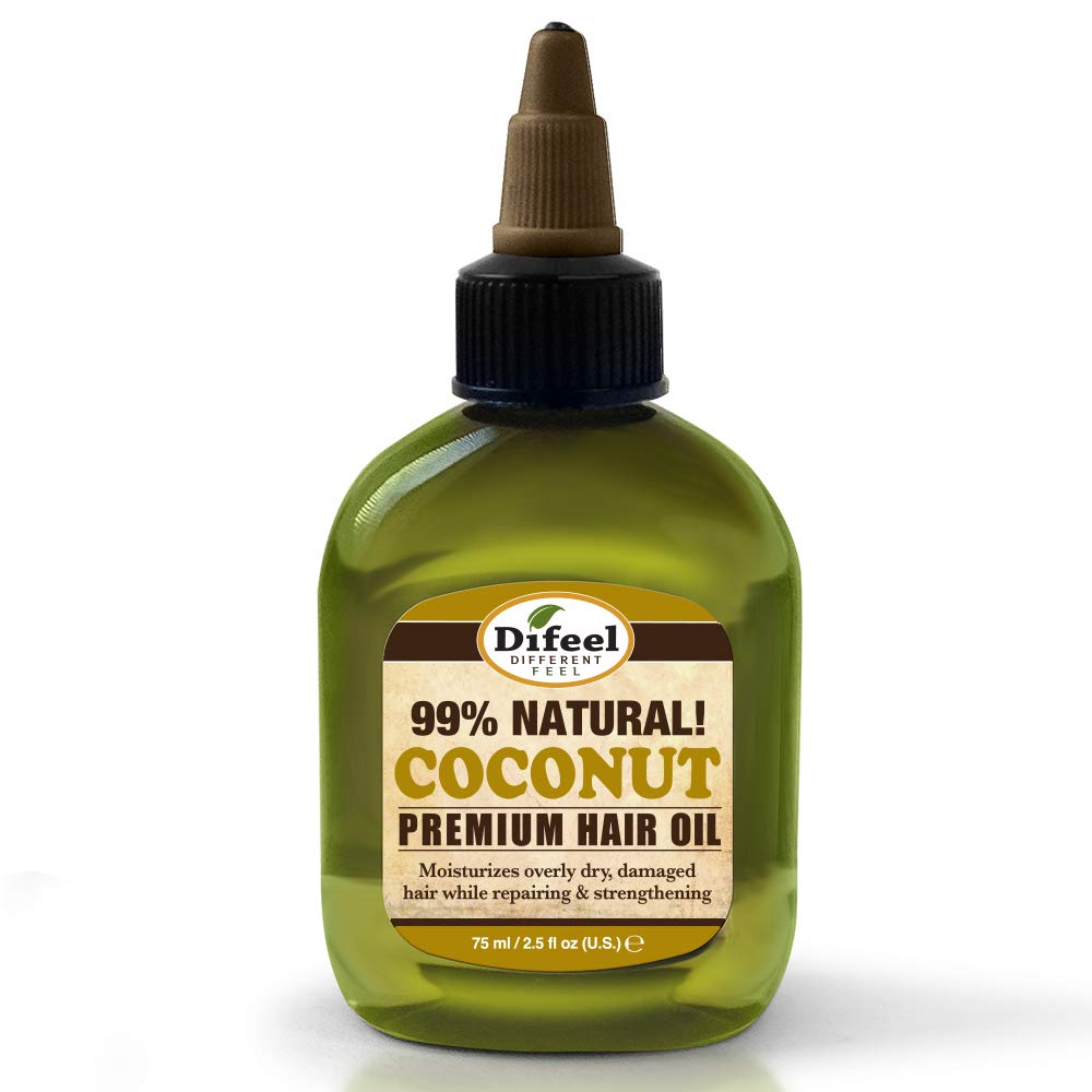 Difeel premium coconut oil bottle showing deep conditioning and lightweight moisture