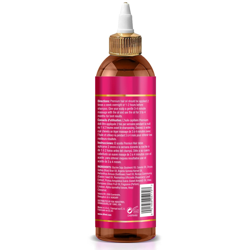 Difeel Rice Water Hair Oil being dispensed shows lightweight texture for frizz control