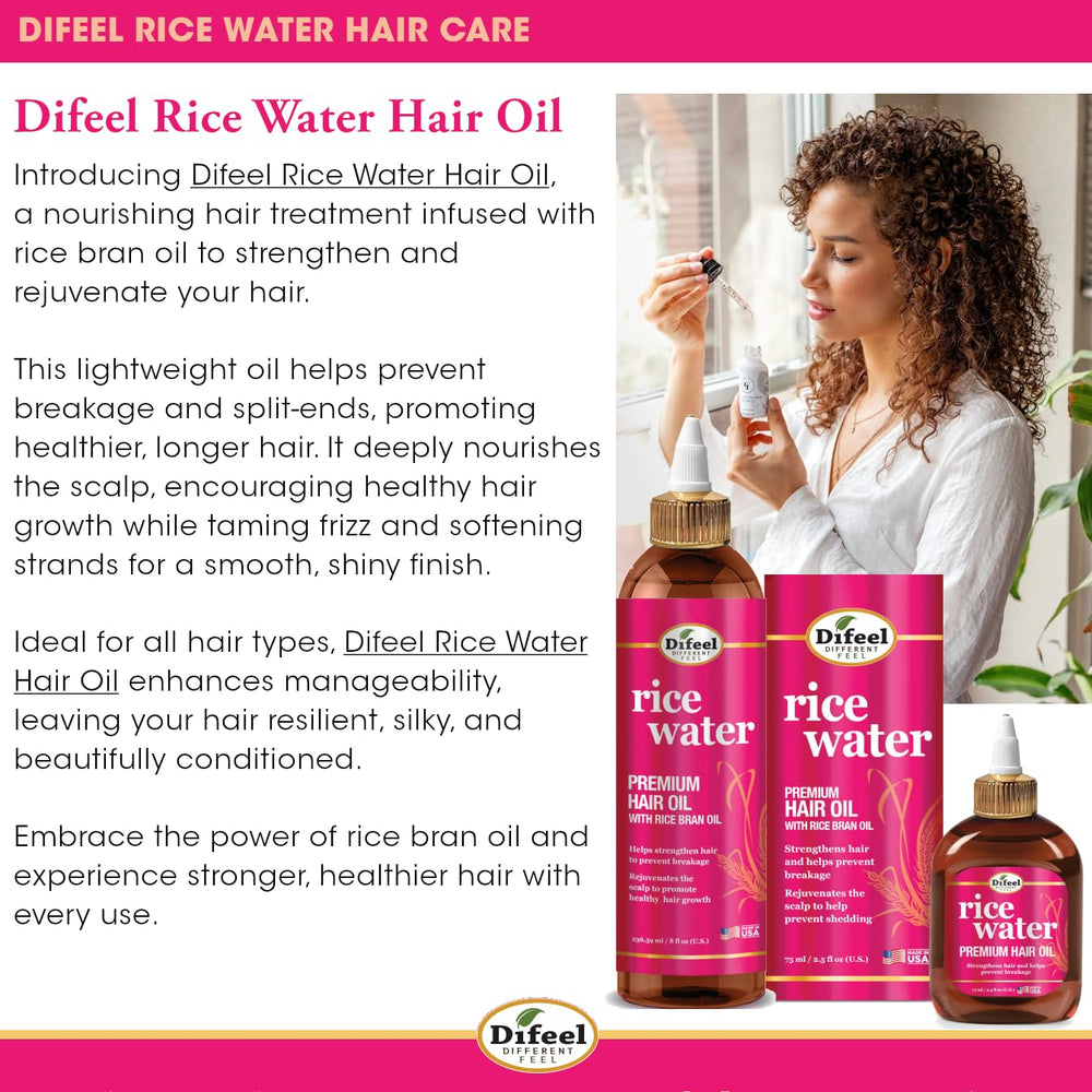 Difeel Rice Water Hair Oil packaging highlights USA-made quality