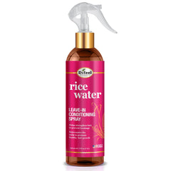 Difeel Rice Water Leave-In Spray bottle delivering lightweight conditioning for stronger hair.