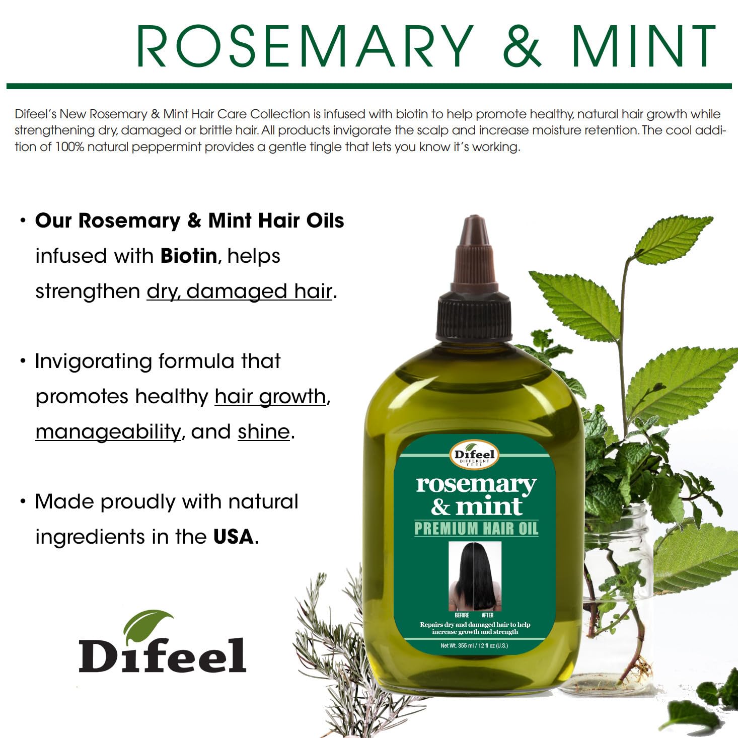 Difeel rosemary mint oil promotes sleek non-greasy finish
