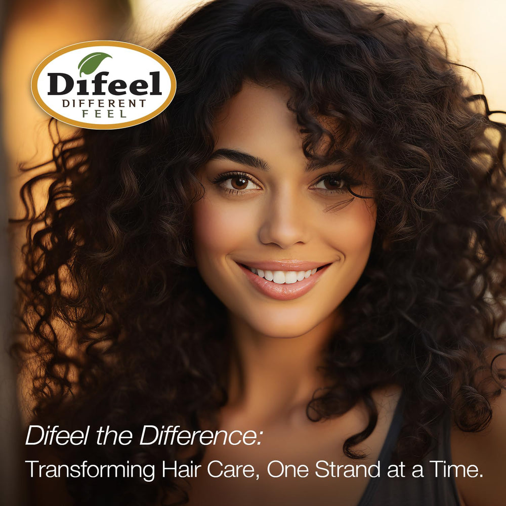 Color-safe label on Difeel shampoo preserves vibrant hair color.