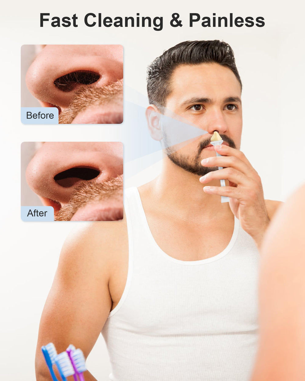 Difenni face-cleaning tool highlights cleaning under eyebrows and nose area for a refreshed look.