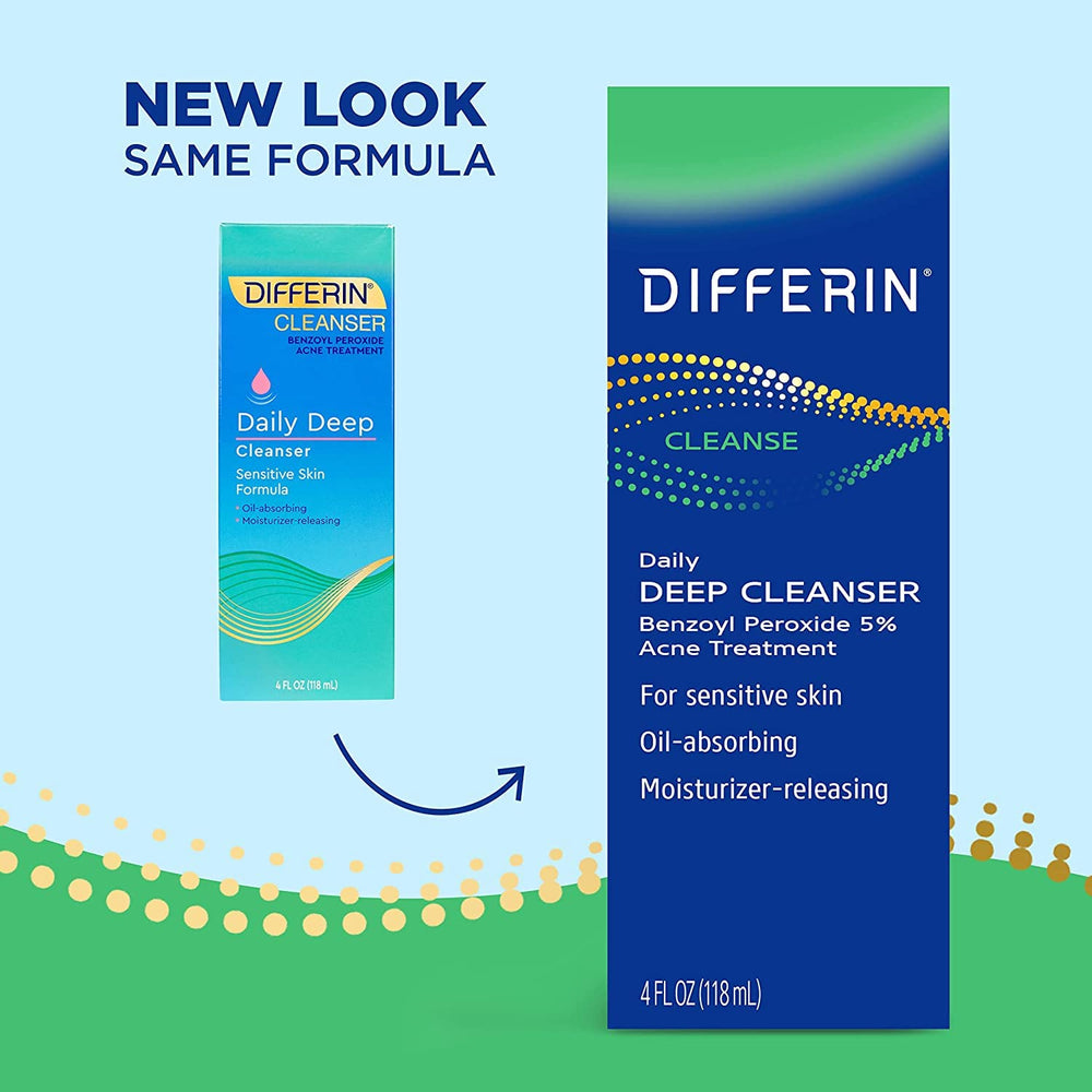 Pack of two Differin Acne Face Wash bottles stacked for daily use.