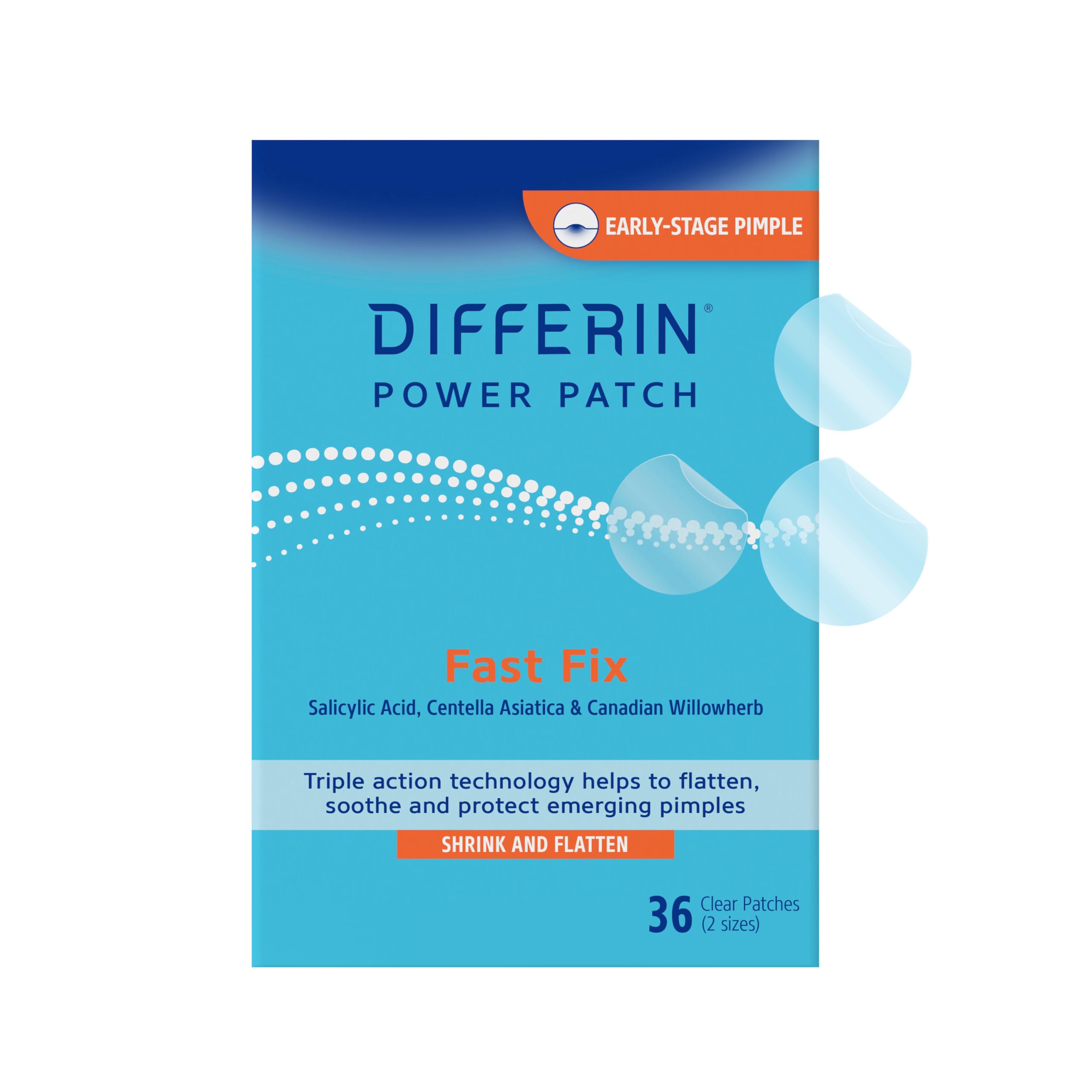 Differin acne patches visible on a small blemish with gentle exfoliation.