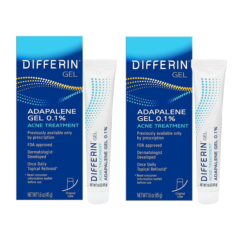 Differin acne treatment gel tube 45g ready for daily use to help clear breakouts.
