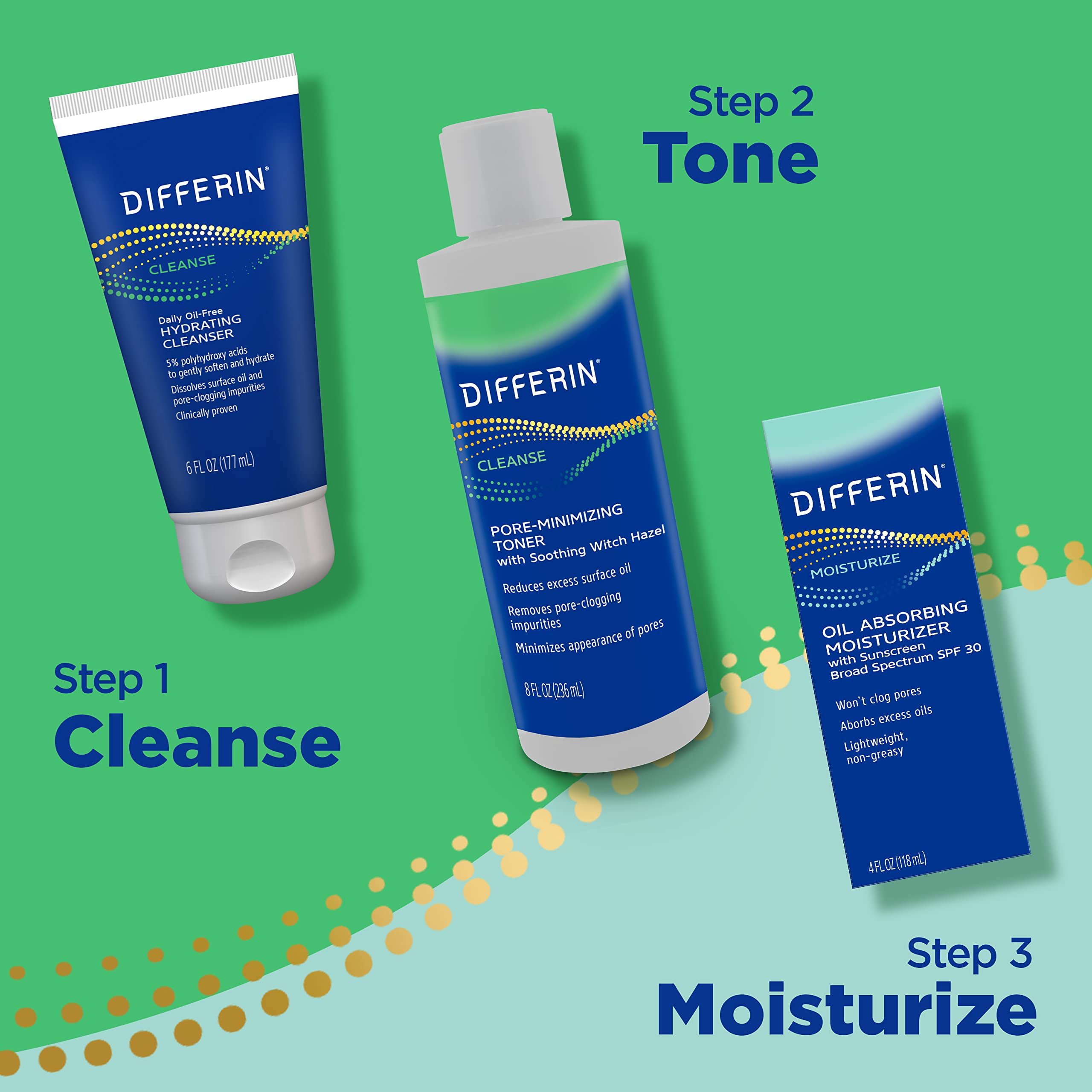 Differin cleansing-massage on the face promotes cleansing without tightness.