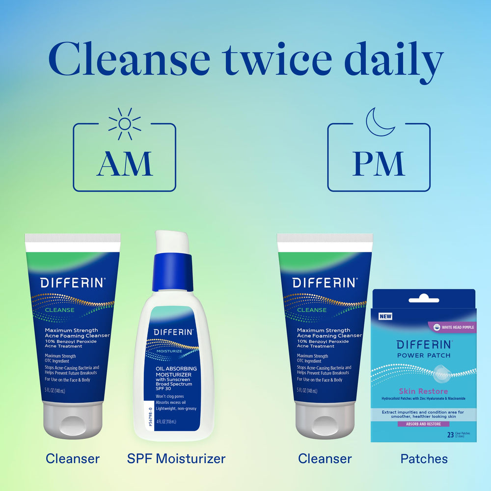 Rinse-off action visuals: water splashes during cleanse.