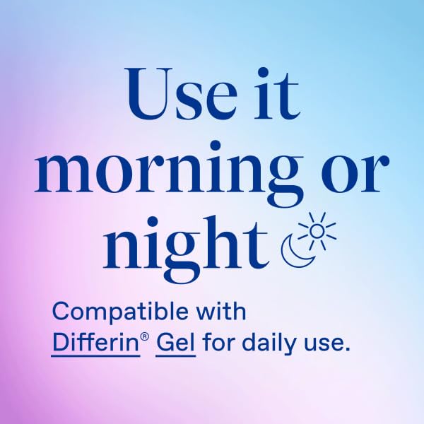 Visual suggests daily use with Differin Gel for compatible skincare.