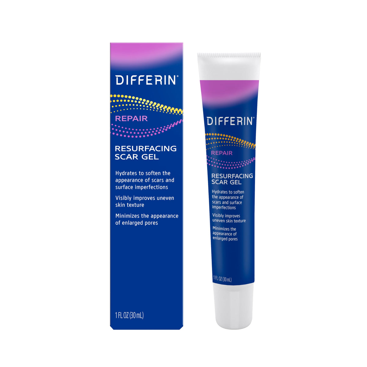 Differin Resurfacing Scar Gel targets rough texture for smoother skin.