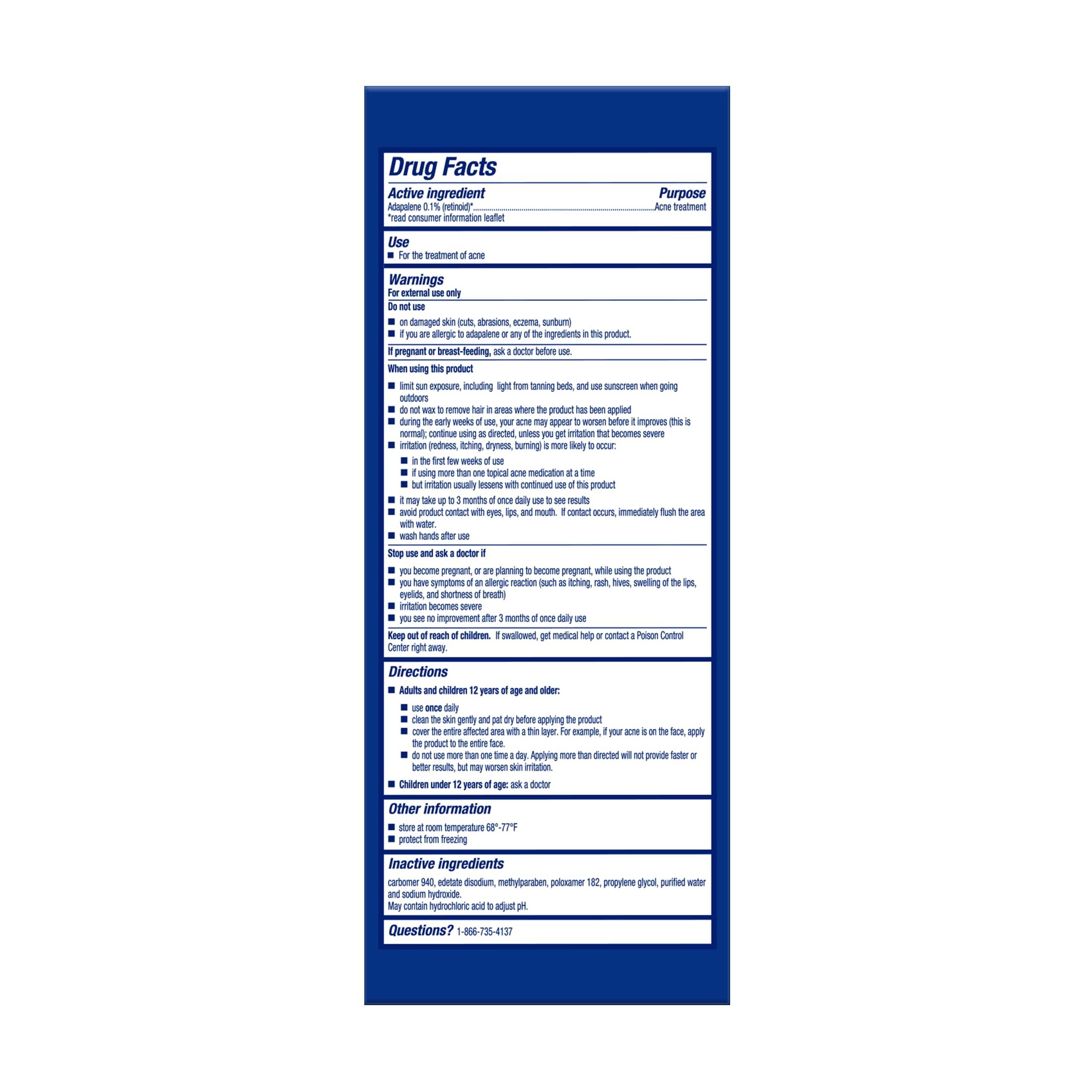 Differin Gel clinical results chart notes up to 87% acne reduction after 12 weeks.