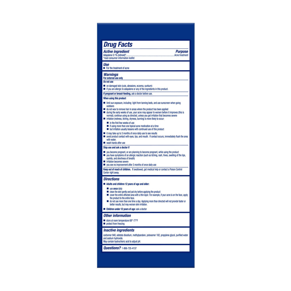 Differin Gel clinical results chart notes up to 87% acne reduction after 12 weeks.