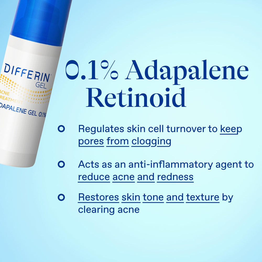Differin Gel face-application moment highlights quick pore-penetration in minutes.