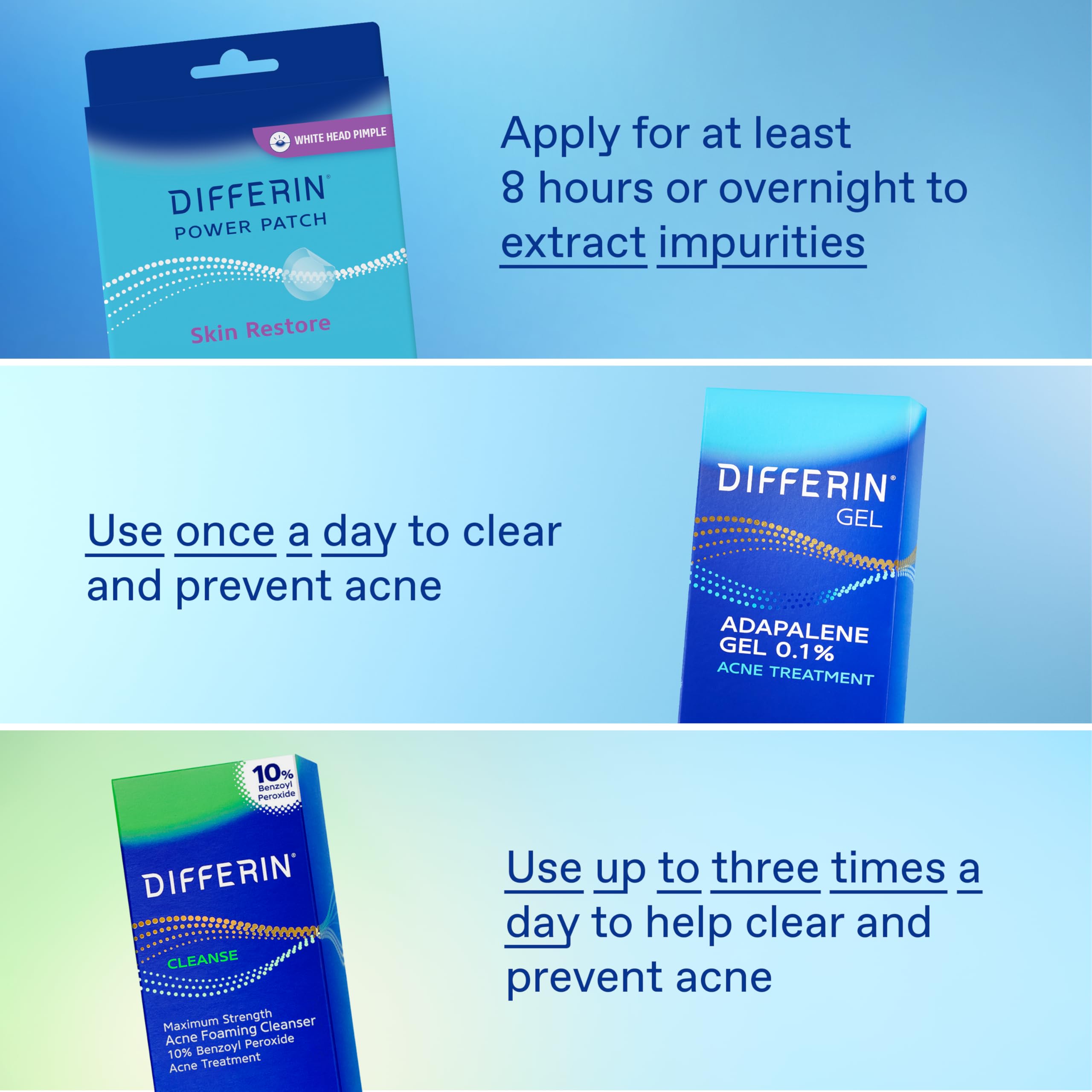 Differin Power Patch hydrocolloid film appears transparent for discreet wear.