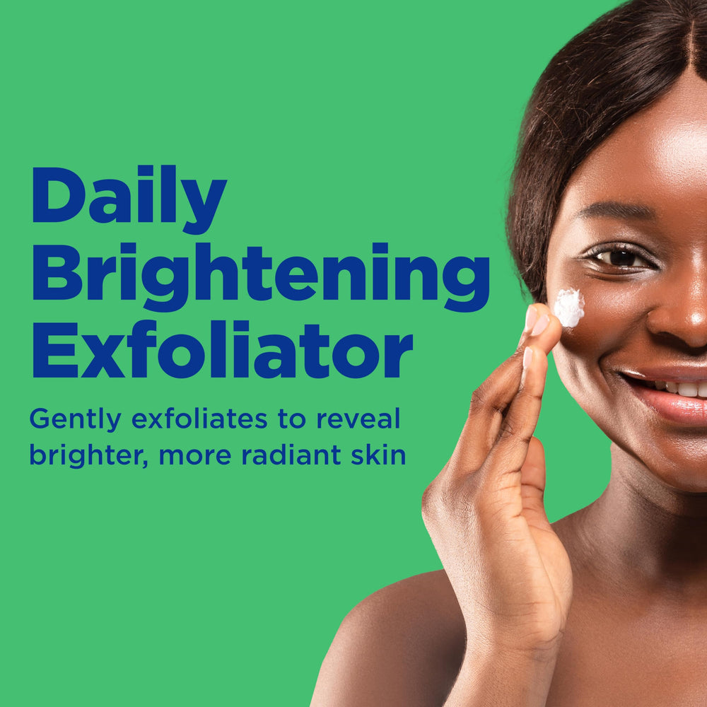 Applying Differin daily brightening exfoliator on damp skin for gentle cleansing.