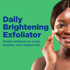 Applying Differin daily brightening exfoliator on damp skin for gentle cleansing.
