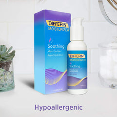Differin Soothing Moisturizer being applied to the face, calming dryness.