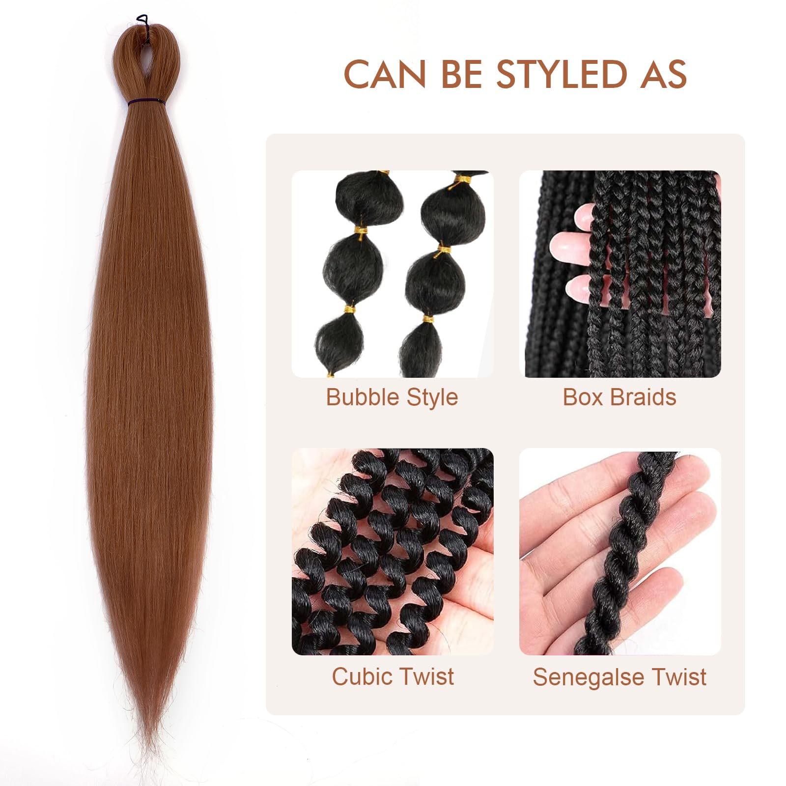 DIFUNEE brown 30-8P hair is lightweight and tangle-free for effortless braids.