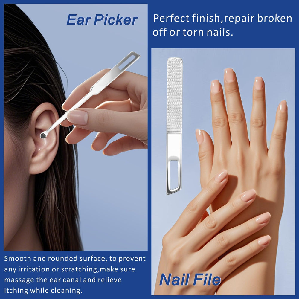 DIGNITY ear picker and nail file included for multi-tool grooming convenience.