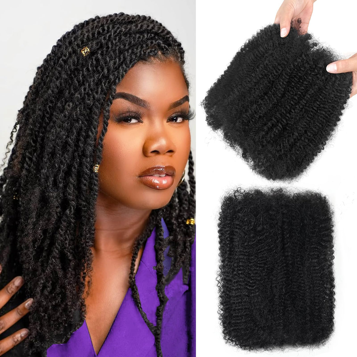 Dilekay Afro Kinkys Bulk Hair 18in natural black close-up shows seamless blend.