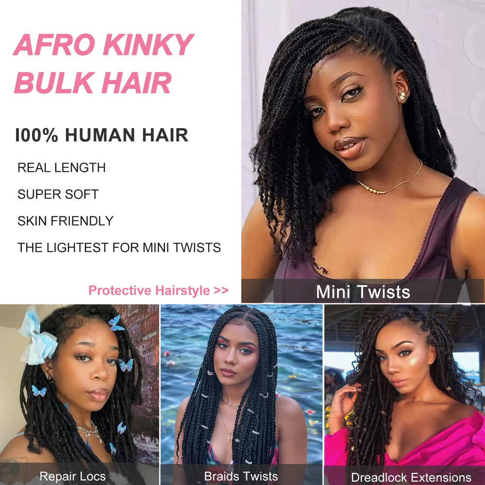 Dilekay Afro Kinkys Bulk Hair 18in ideal for mini twists and smooth prep.