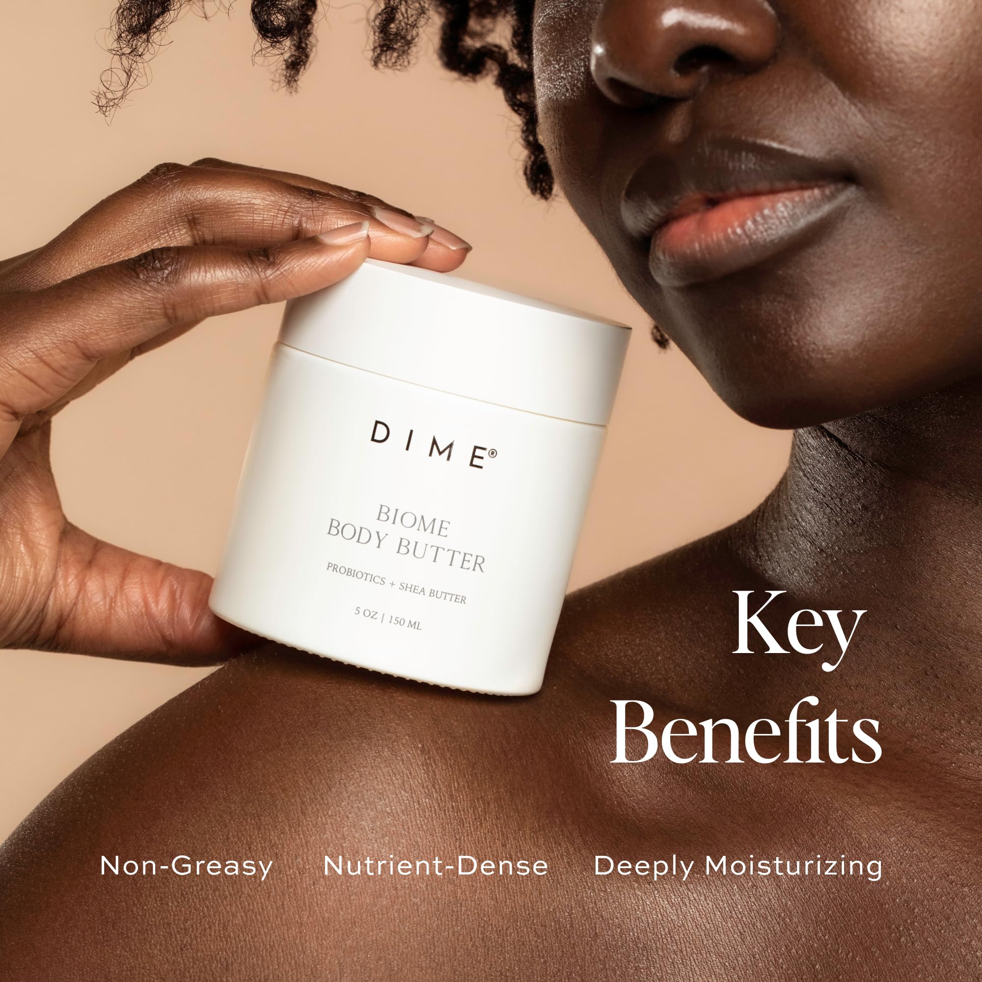 DIME Biome Body Butter applied, revealing rich, non-greasy absorption on dry skin.