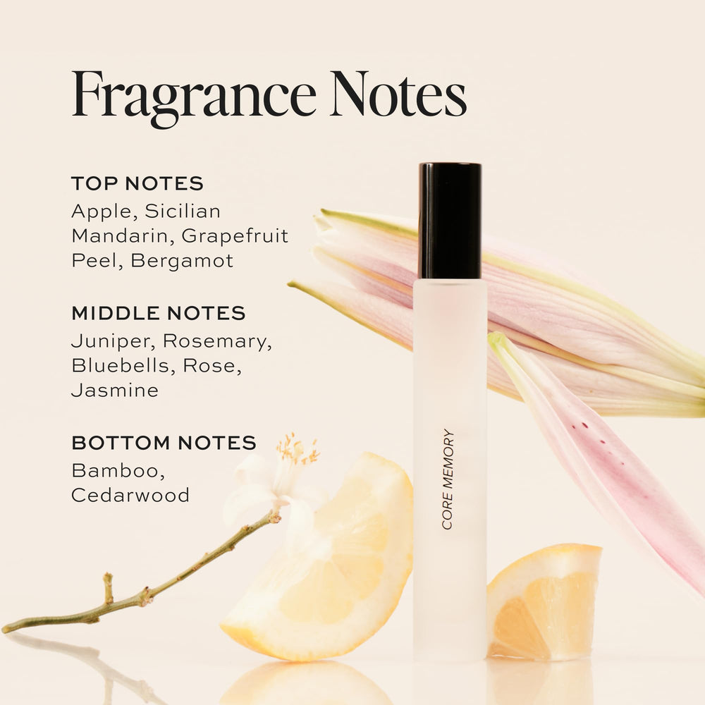 DIME Beauty Core Memory bottle angled showcase for easy scent reapplication.