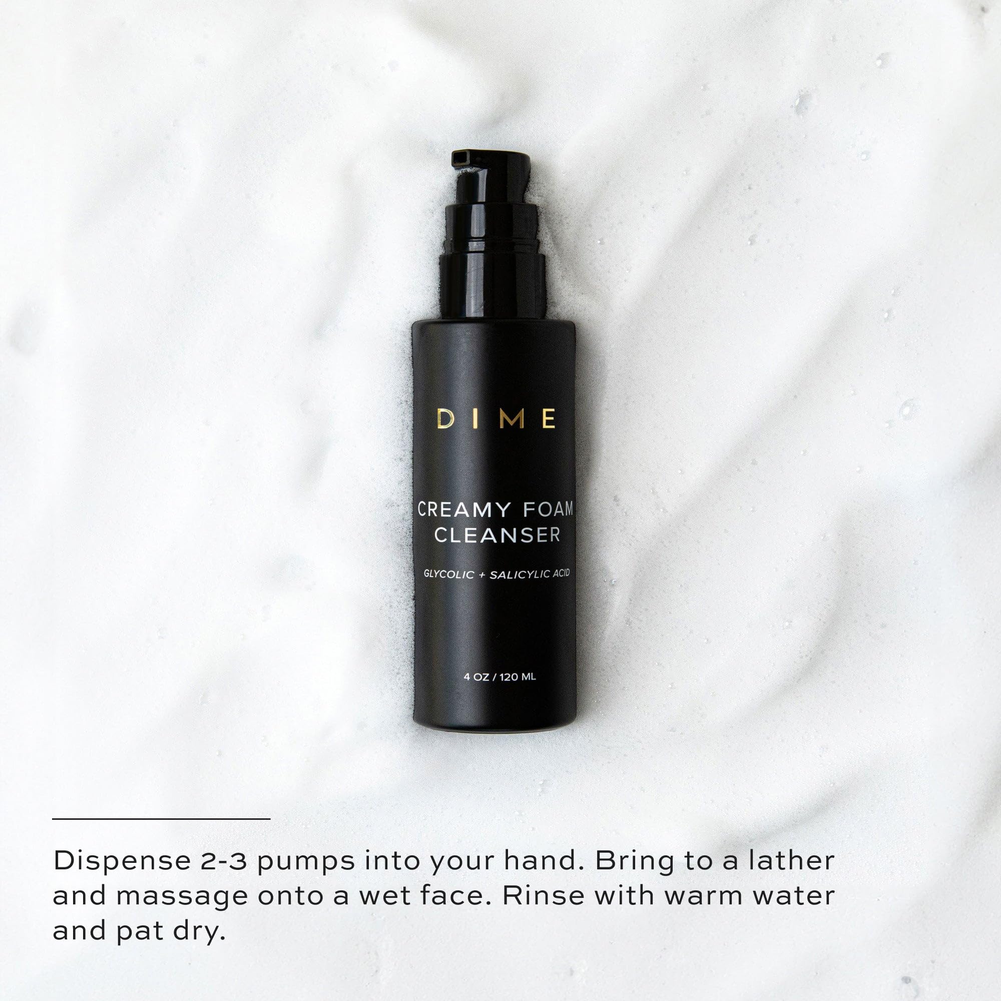 DIME Creamy Foam Cleanser on bathroom sink scene underscoring daily routine