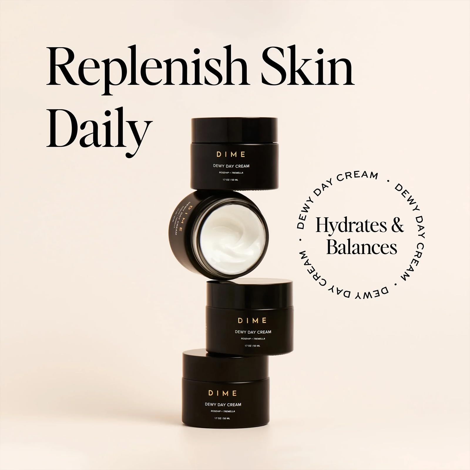 DIME Beauty Dewy Day Cream on skin showing barrier-friendly hydration.
