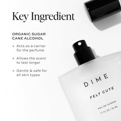 DIME Felt Cute top notes visual highlights bergamot pear freshness.