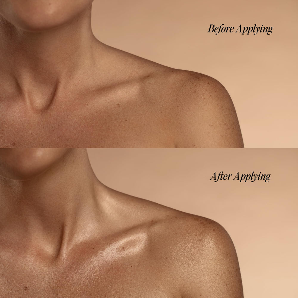 DIME Beauty Glaze after shower application on skin for smooth glow.