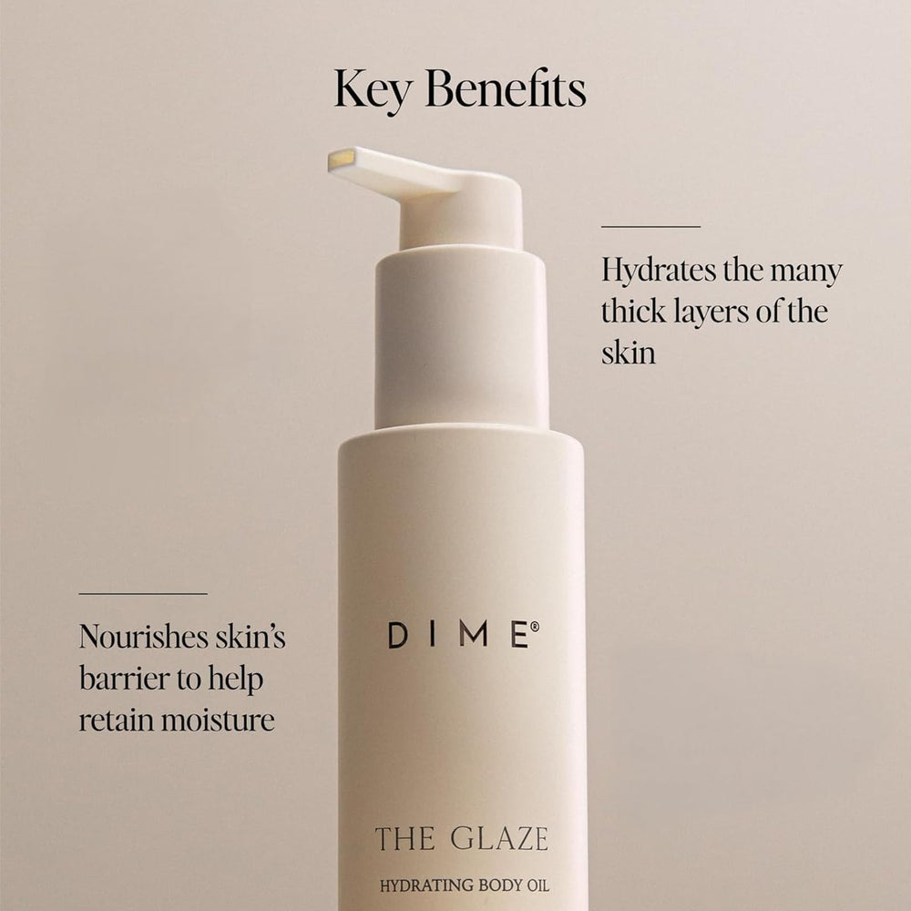 DIME Beauty Glaze application on arm illustrating non-greasy skin nourishment.