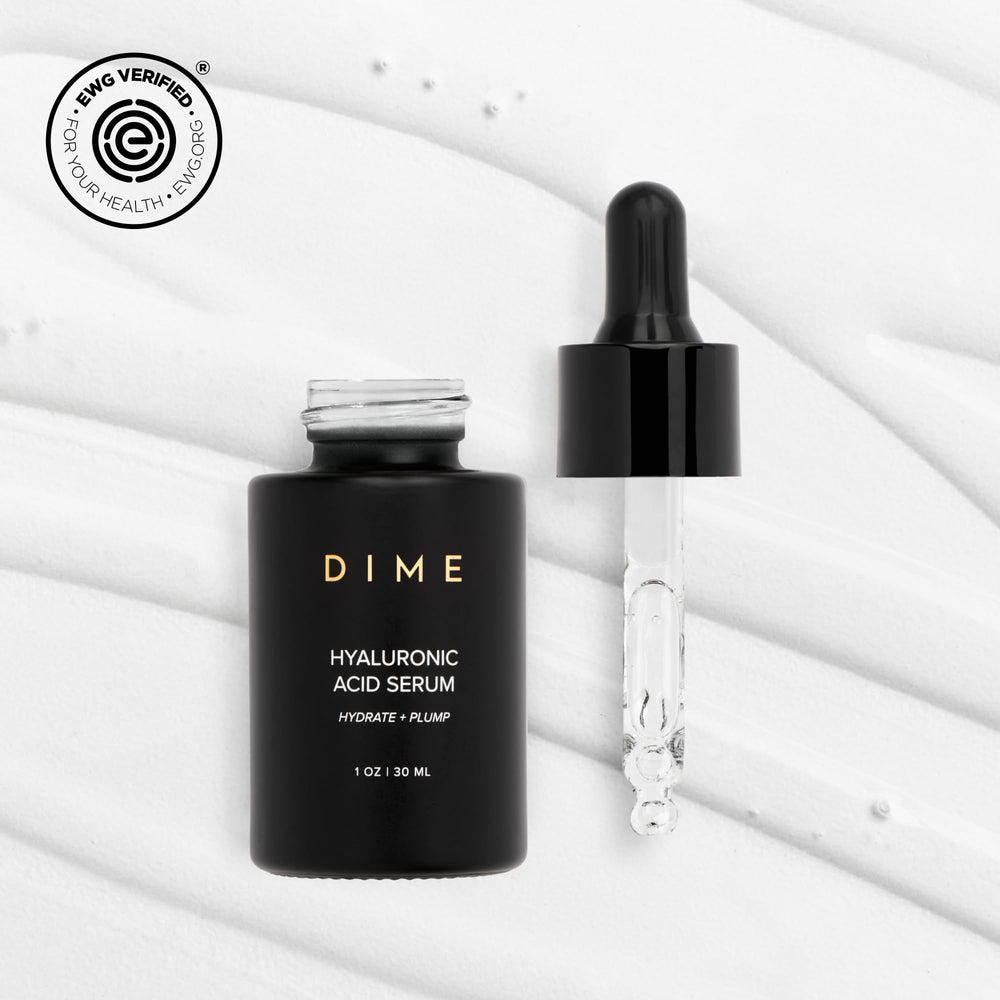 DIME Beauty Hyaluronic Acid Serum applied on face for hydration