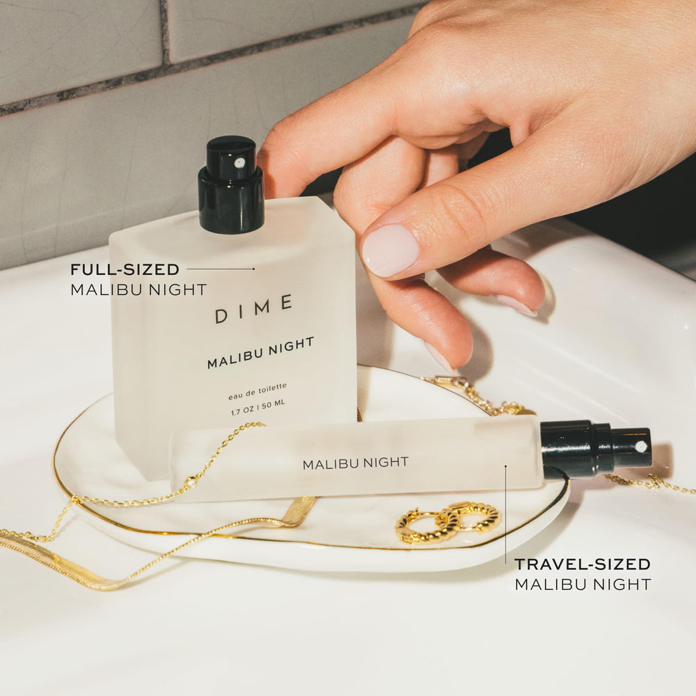 DIME Malibu Night rose-jasmine close-up emphasizes playful floral heart.