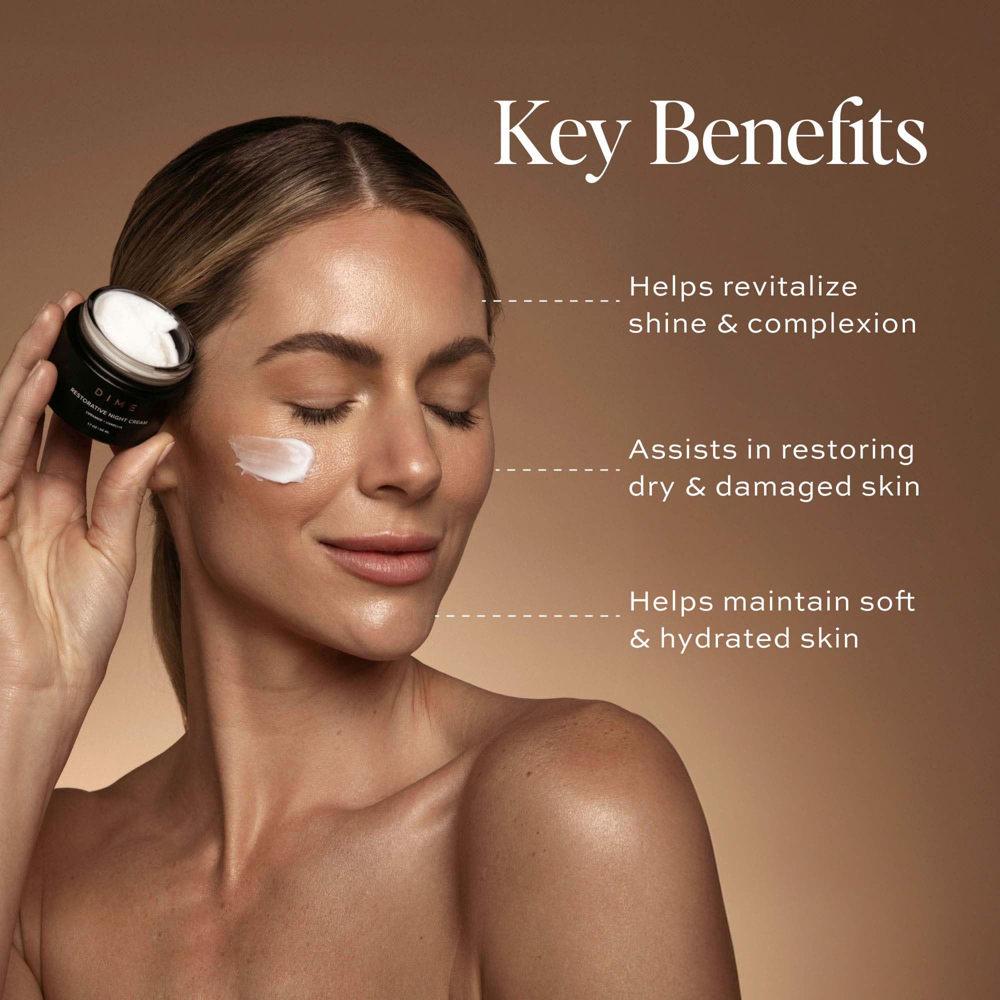 DIME Beauty Restorative Night Cream ceramides close-up highlighting barrier-supporting formula