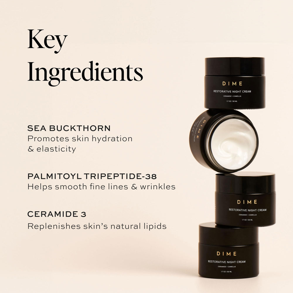DIME Restorative Night Cream nighttime routine setup with cleanser and serums