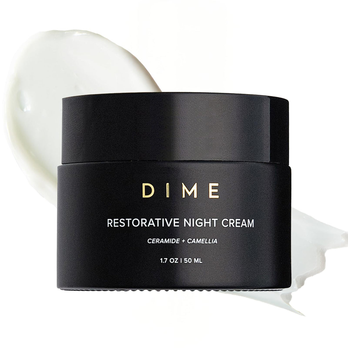DIME Beauty Restorative Night Cream pump bottle illustrating overnight hydration and calm, comfortable skin