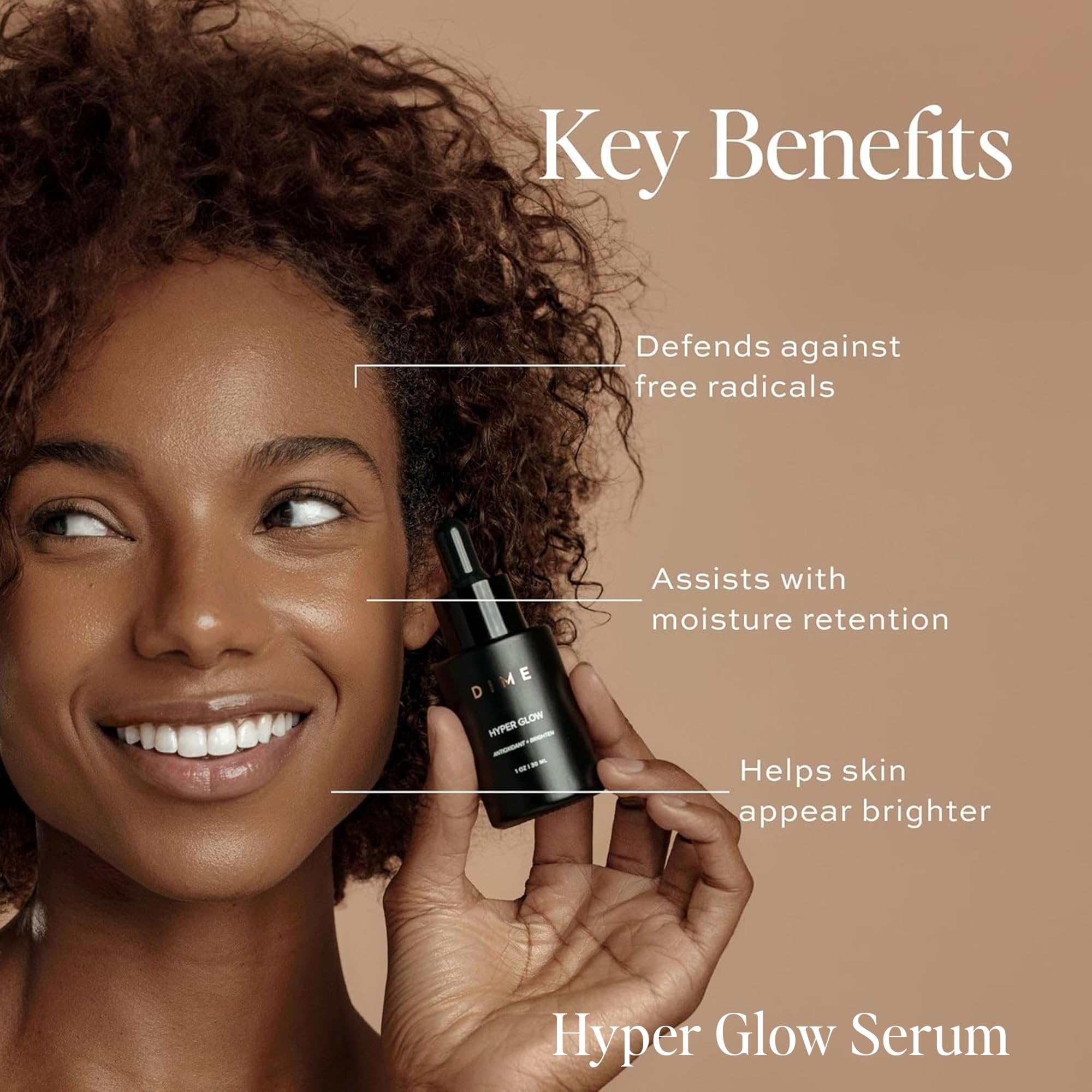 DIME Beauty Hyaluronic Acid dropper bottle demonstrates easy application.