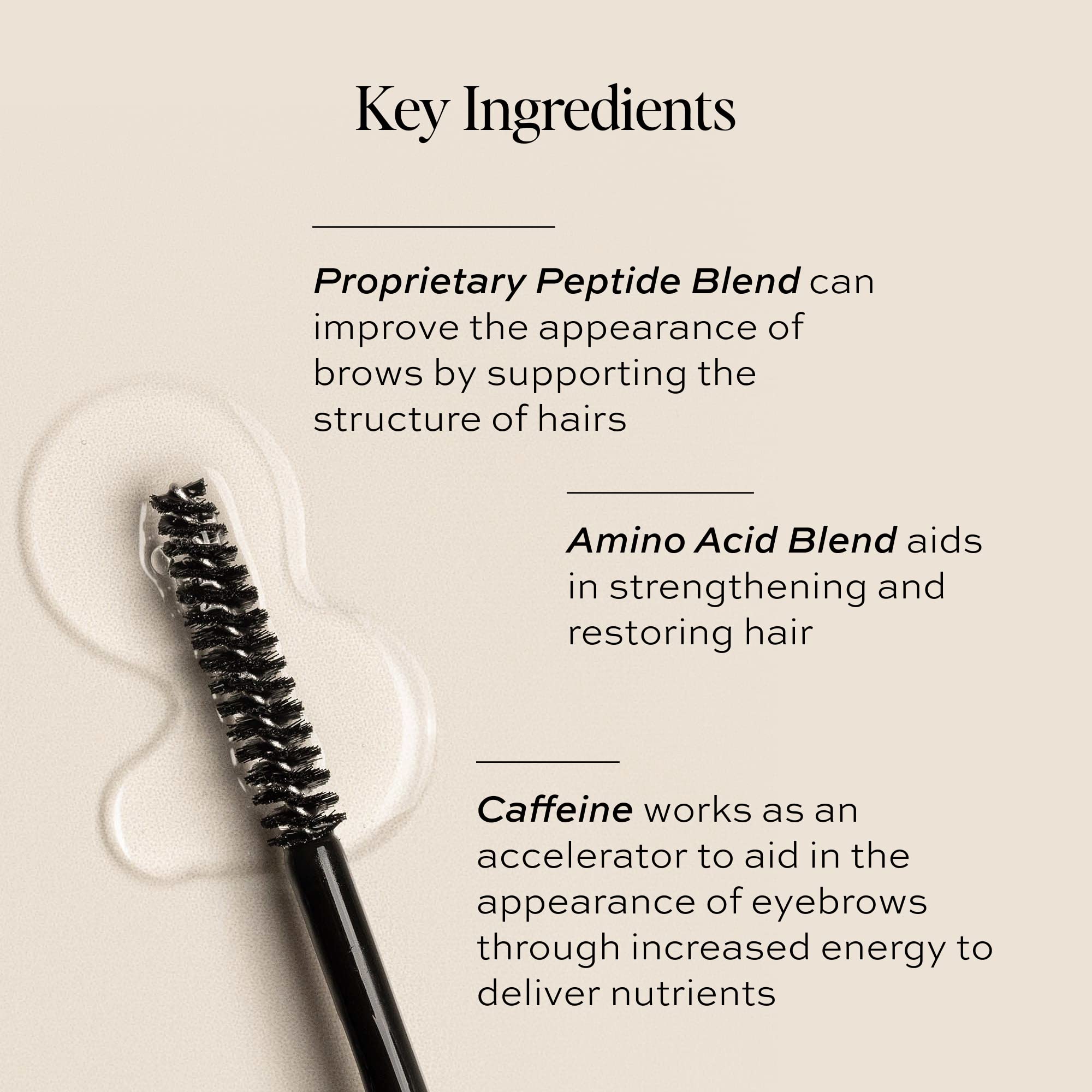 DIME Eyebrow Gel ingredients highlight peptide blend and amino acids for brow nourishment.