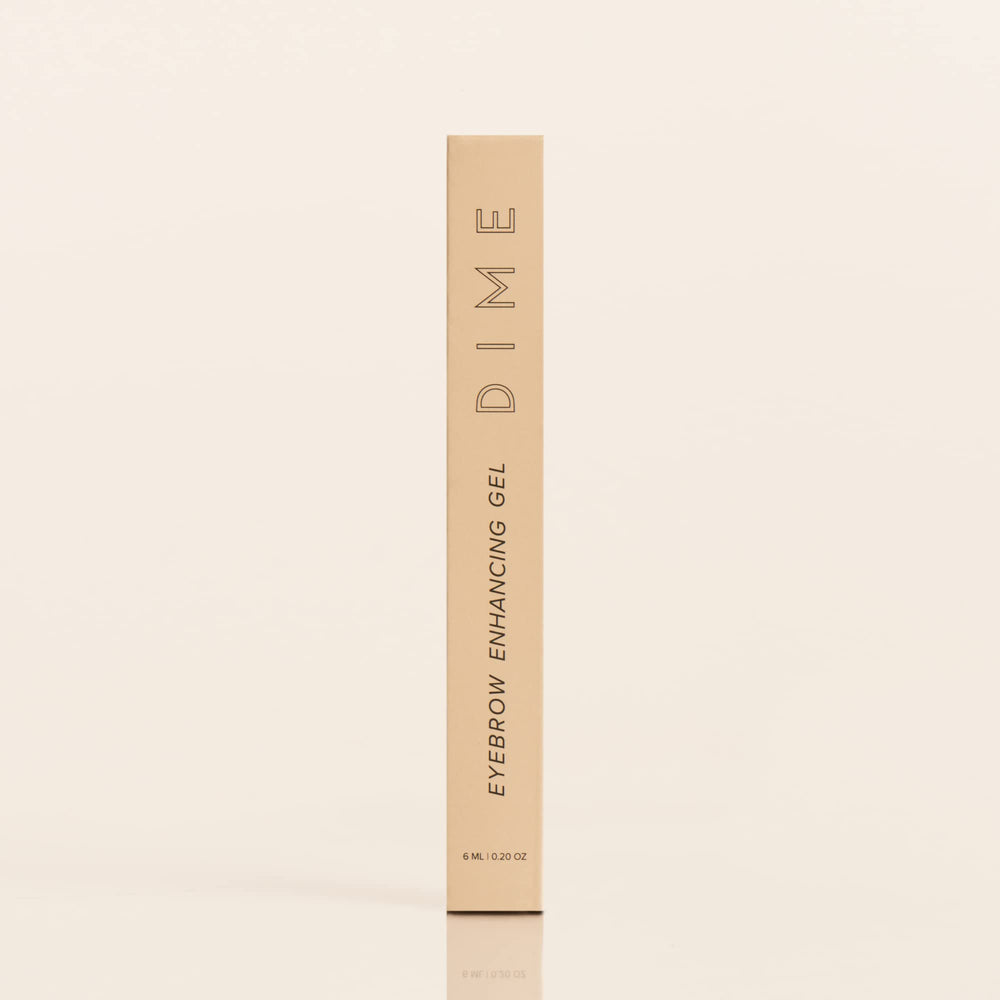DIME Eyebrow Gel packaging close up emphasizing recyclable materials.